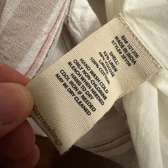 SOFT SURROUNDINGS Equinox Linen Blend Shift Dress in Stripes Ivory/Tan - Picture 10 of 12